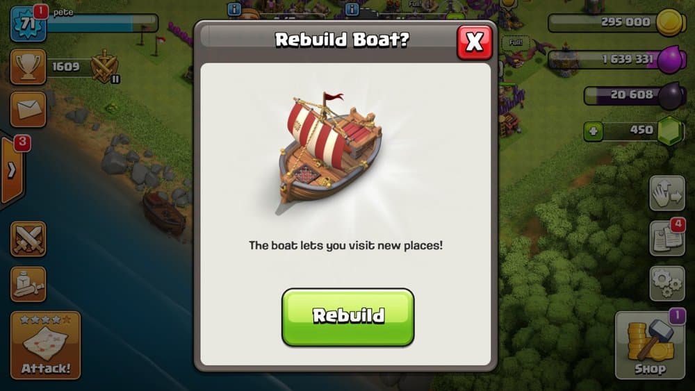 Reach the builder base in Clash of Clans through boat