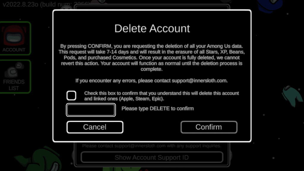 How to delete Among Us account on iPhone